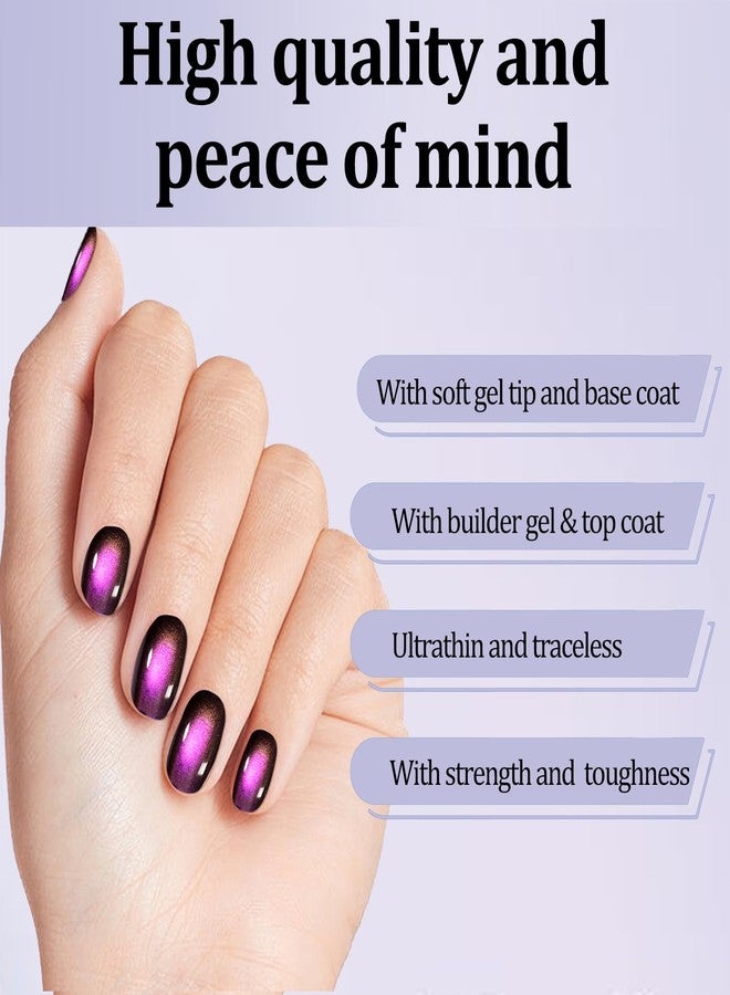 Laza 210pcs Cat Eye Press on Nails for Women 7 Colors Glossy Glitter Black Hole Short Square Reusable Nail Tips in 15 Sizes Long Lasting Salon Fake Nails Stick - Galaxy Chameleon - Image 5